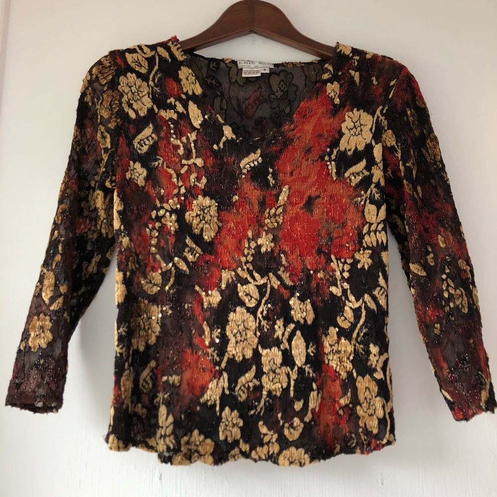 🐴EUC- Hot! Velvet, Metallic, Sequin Burnout Top